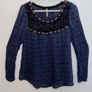 Free People Embroidered Beaded Rayon top in size S, EUC